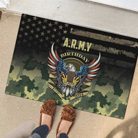 Black rubber doormat with eagle emblem and ARMY Birthday text on green camo print