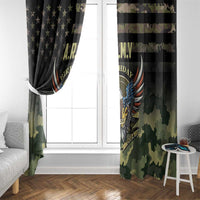 Black and green camouflage window curtain with central eagle emblem design
