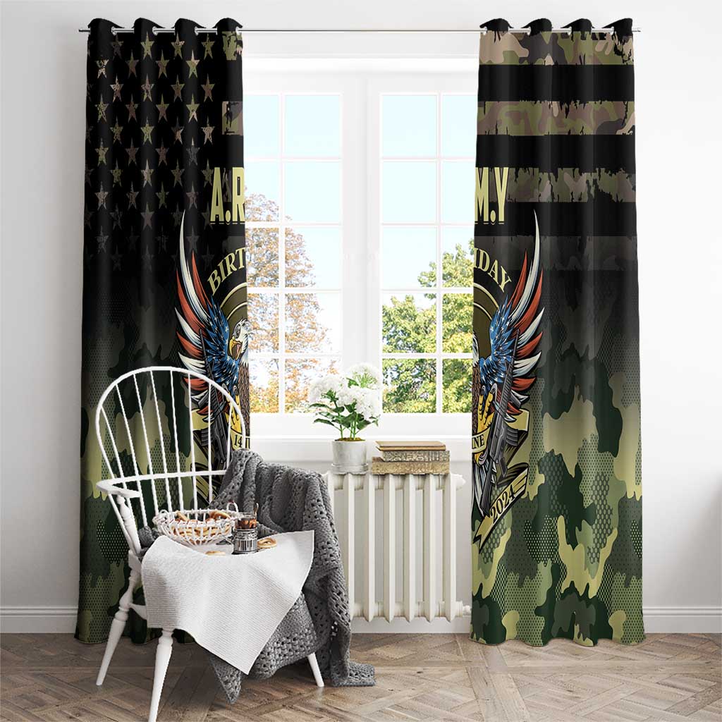Black and green army window curtain pair with winged eagle crest graphic
