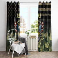 Black and green army window curtain pair with winged eagle crest graphic