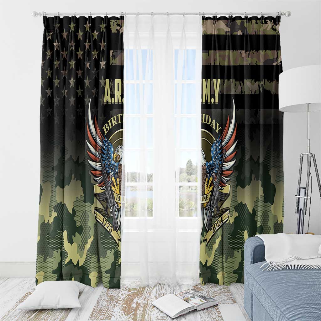 Black and green camouflage window curtain panels with star top and central eagle print