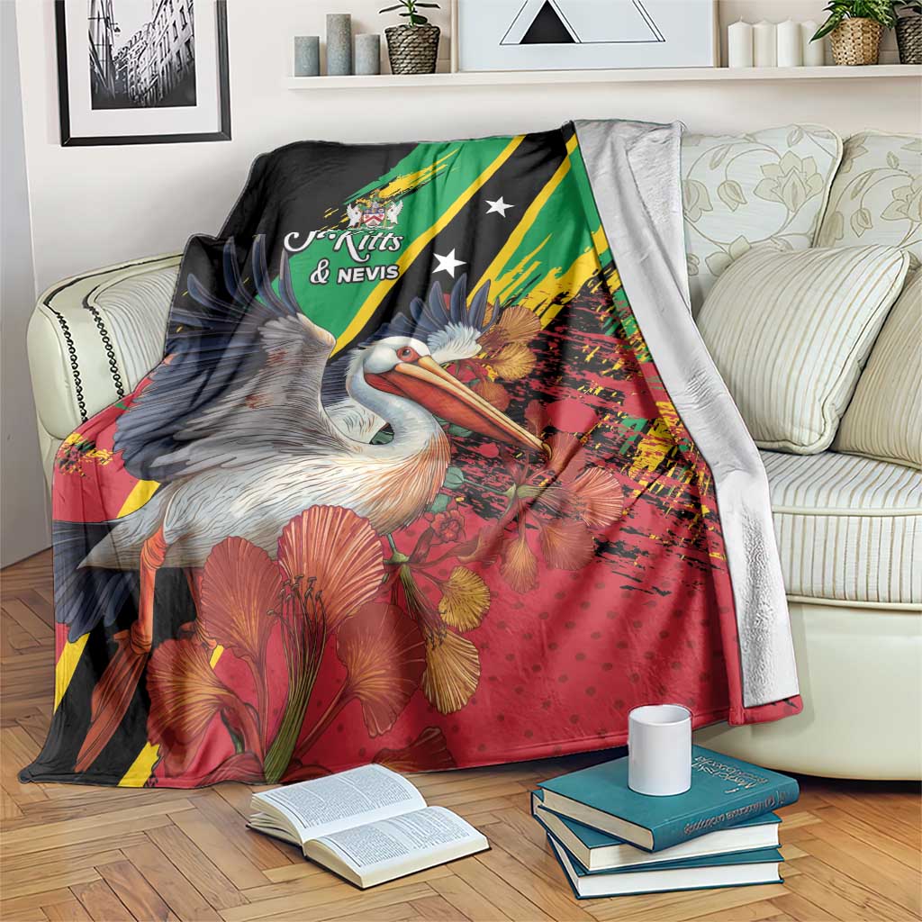Multicolor pelican print fleece blanket with green, black, yellow and red flag design