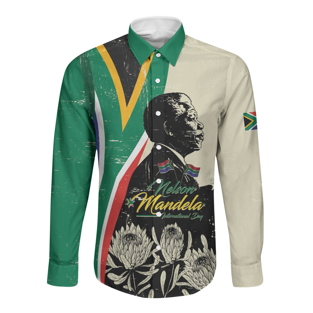 Personalized Nelson Mandela Day Long Sleeve Button Shirt South Africa Vintage Stylized