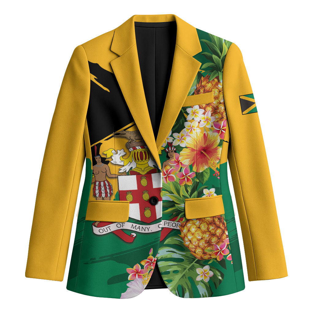 Personalized Jamaica Pineapple Blazer Coat of Arms Tropical Flowers