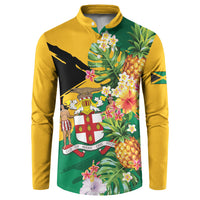 Personalized Jamaica Pineapple Button Sweatshirt Coat of Arms Tropical Flowers