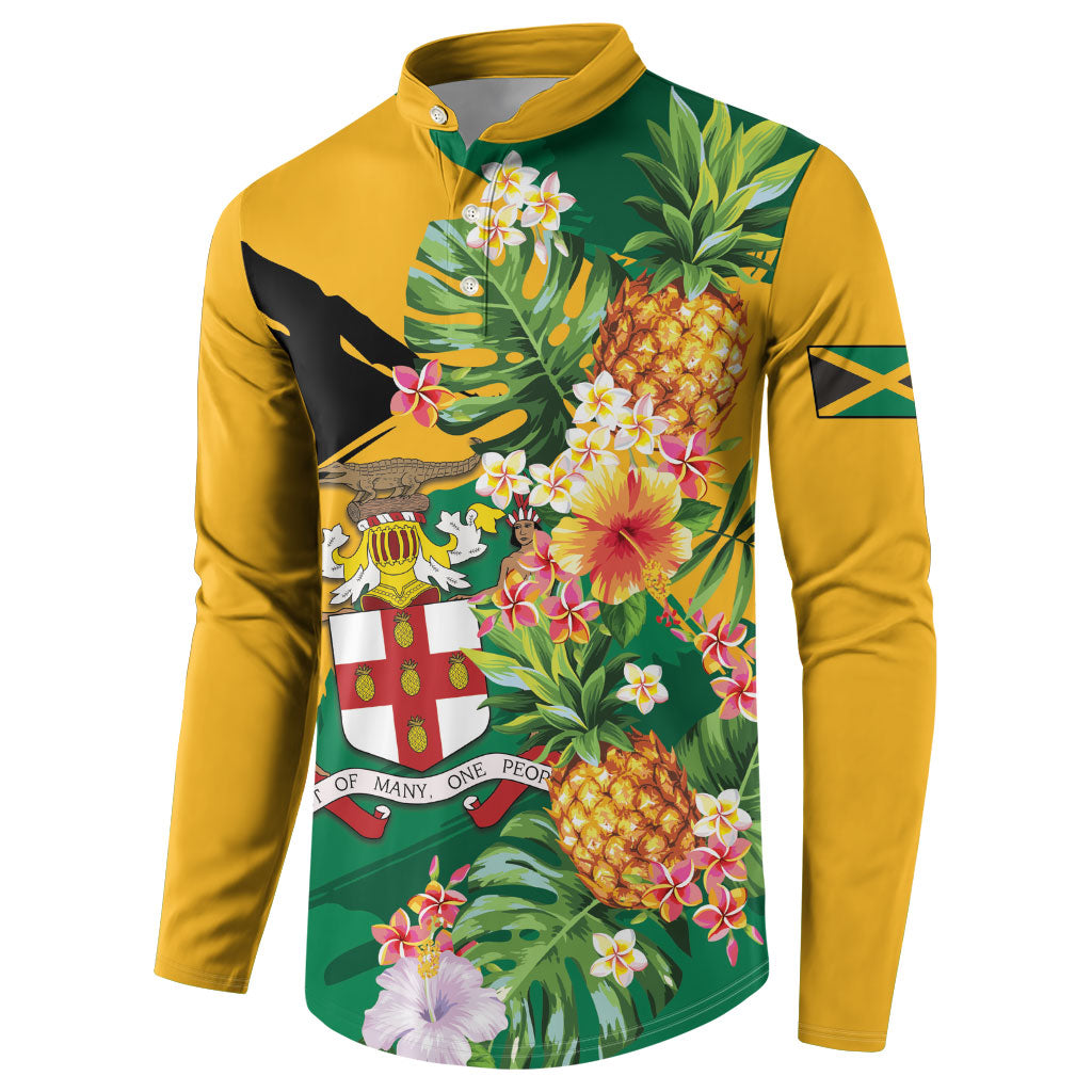 Personalized Jamaica Pineapple Button Sweatshirt Coat of Arms Tropical Flowers