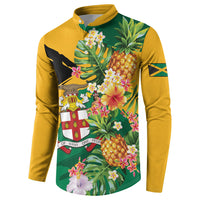 Personalized Jamaica Pineapple Button Sweatshirt Coat of Arms Tropical Flowers