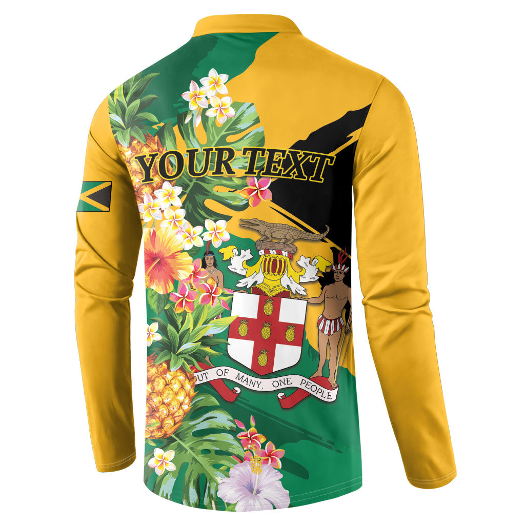 Personalized Jamaica Pineapple Button Sweatshirt Coat of Arms Tropical Flowers