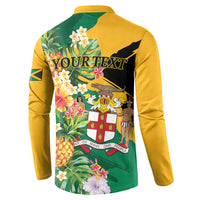 Personalized Jamaica Pineapple Button Sweatshirt Coat of Arms Tropical Flowers