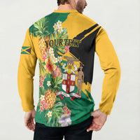Personalized Jamaica Pineapple Button Sweatshirt Coat of Arms Tropical Flowers