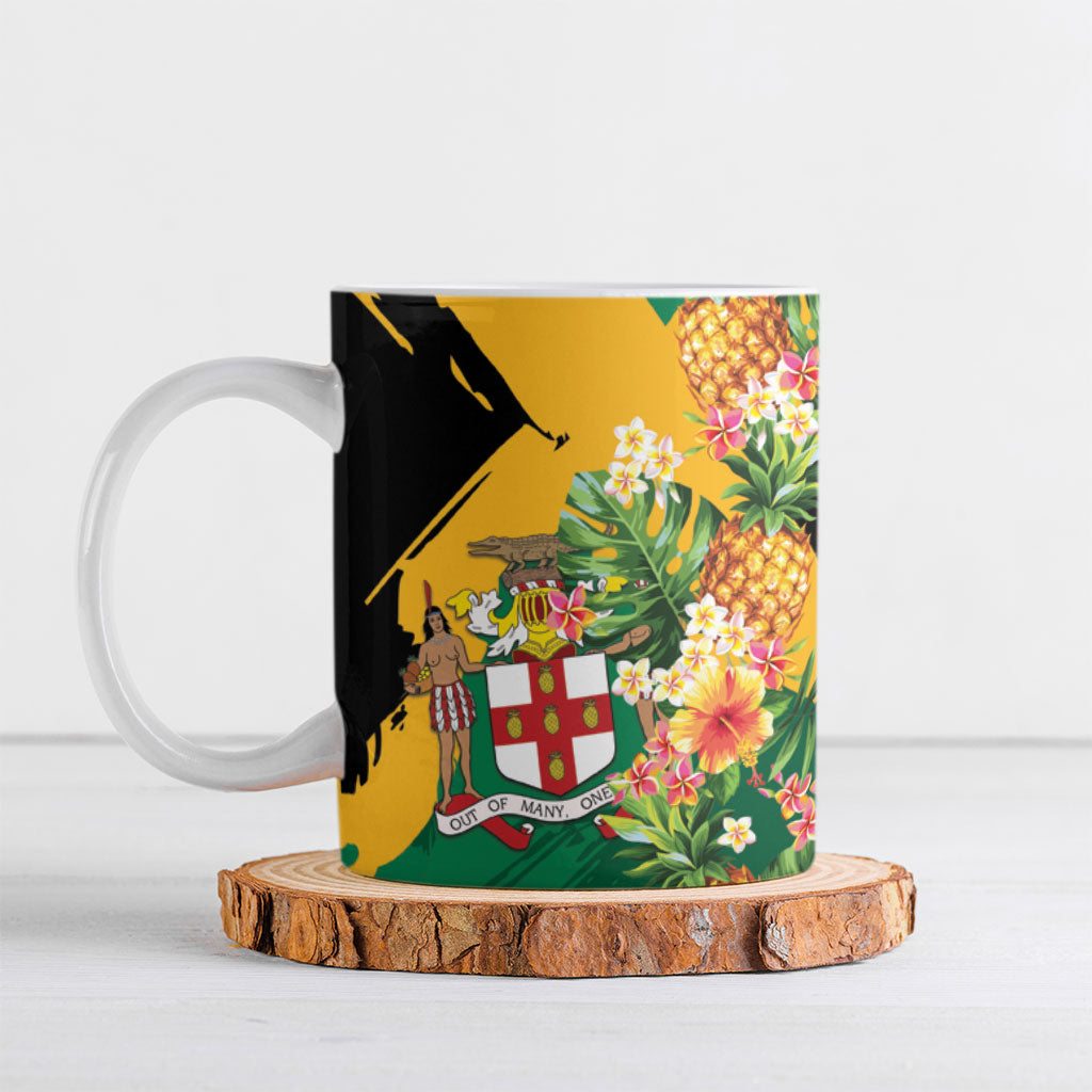 Personalized Jamaica Pineapple Ceramic Mug Coat of Arms Tropical Flowers