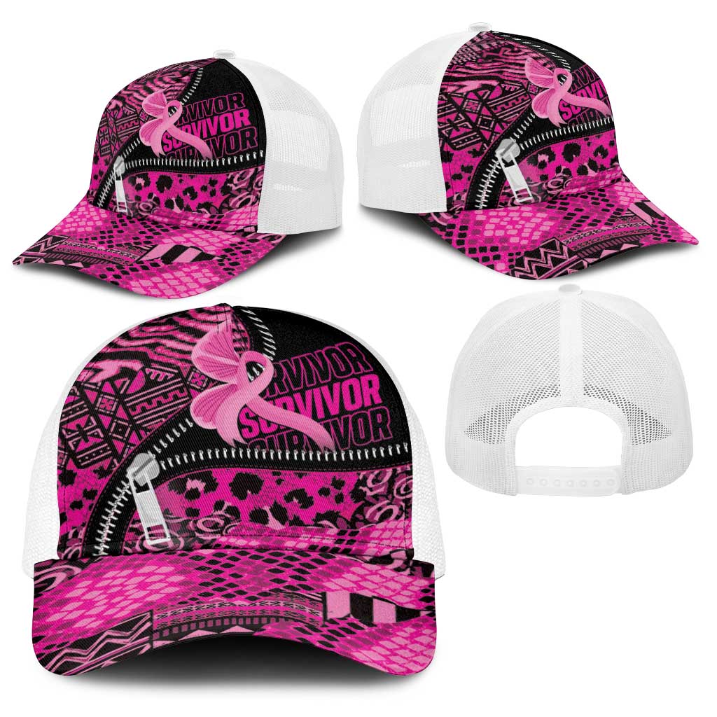 Pink Ribbon Animals Skin African Mixed Baseball Net Cap Zipper Stylized - Wonder Print Shop