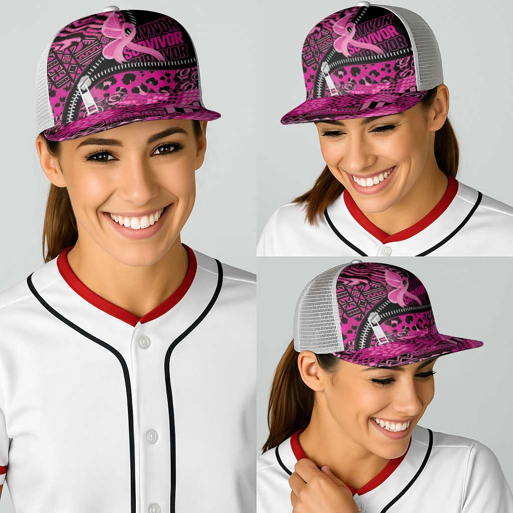 Pink Ribbon Animals Skin African Mixed Baseball Net Cap Zipper Stylized - Wonder Print Shop