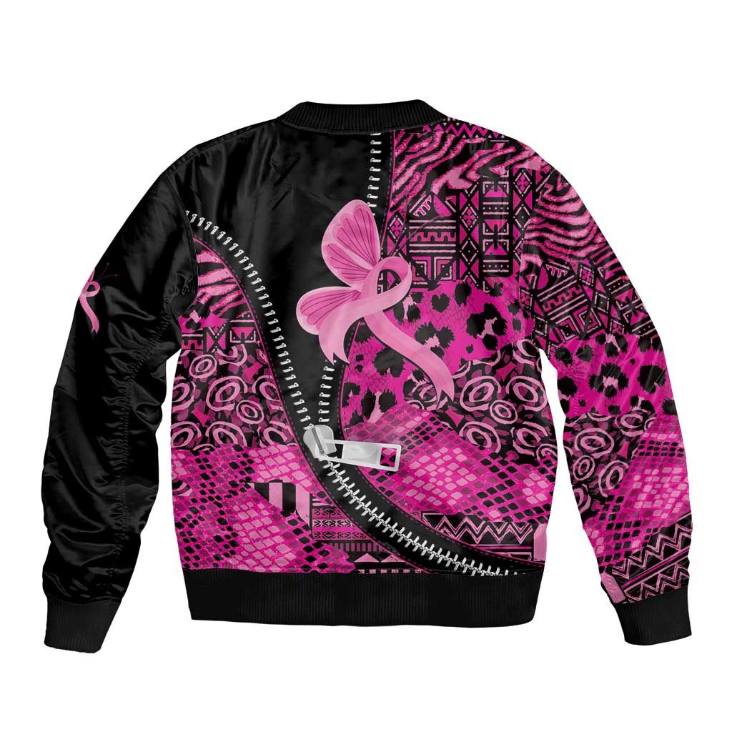 Pink Ribbon Animals Skin African Mixed Bomber Jacket Zipper Stylized - Wonder Print Shop
