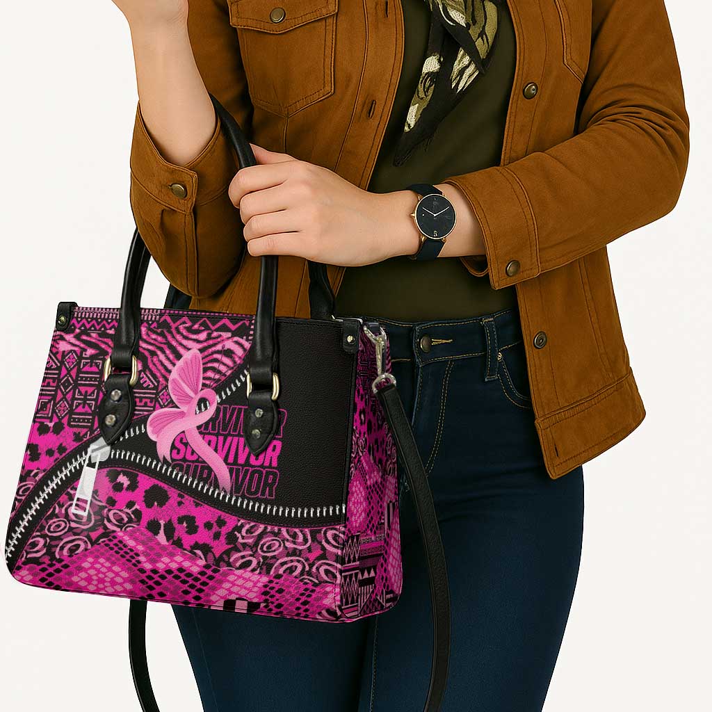 Pink Ribbon Animals Skin African Mixed Leather Bag Zipper Stylized - Wonder Print Shop