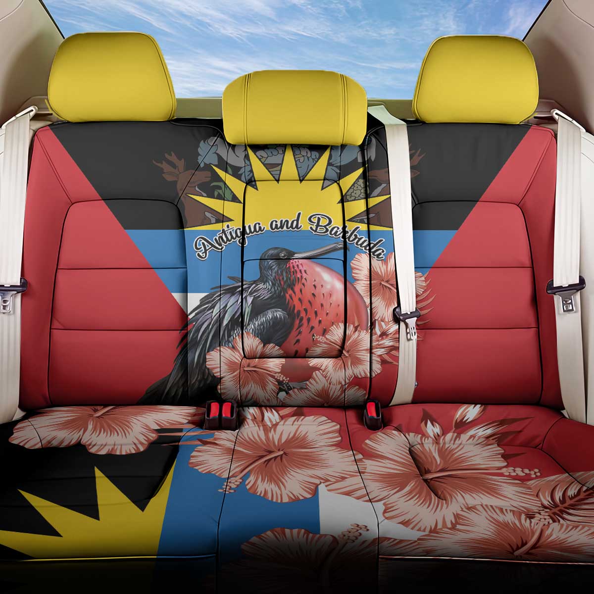 Antigua and Barbuda Back Car Seat Cover Magnificent Frigatebird Hibiscus