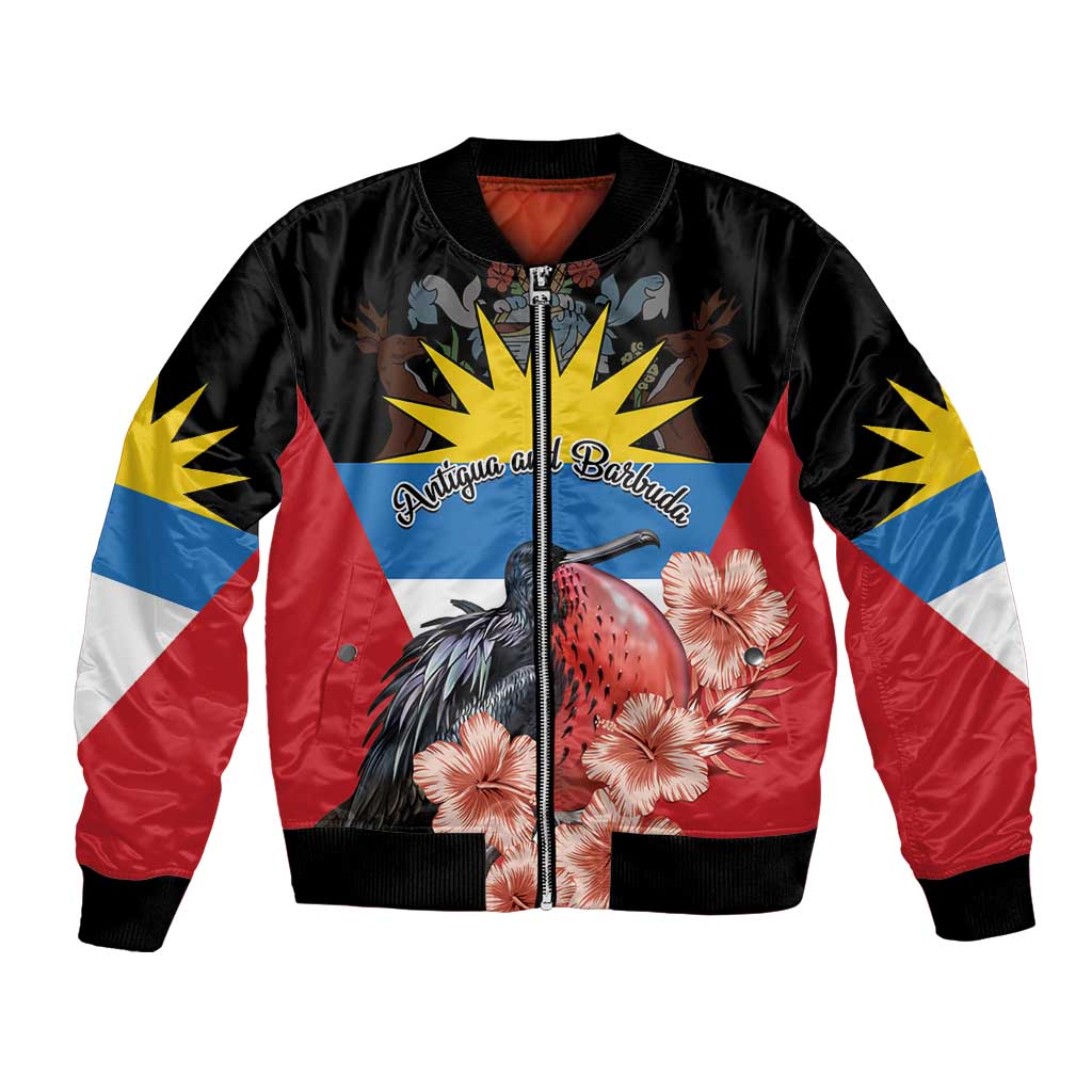 Personalized Antigua and Barbuda Bomber Jacket Magnificent Frigatebird Hibiscus - Wonder Print Shop