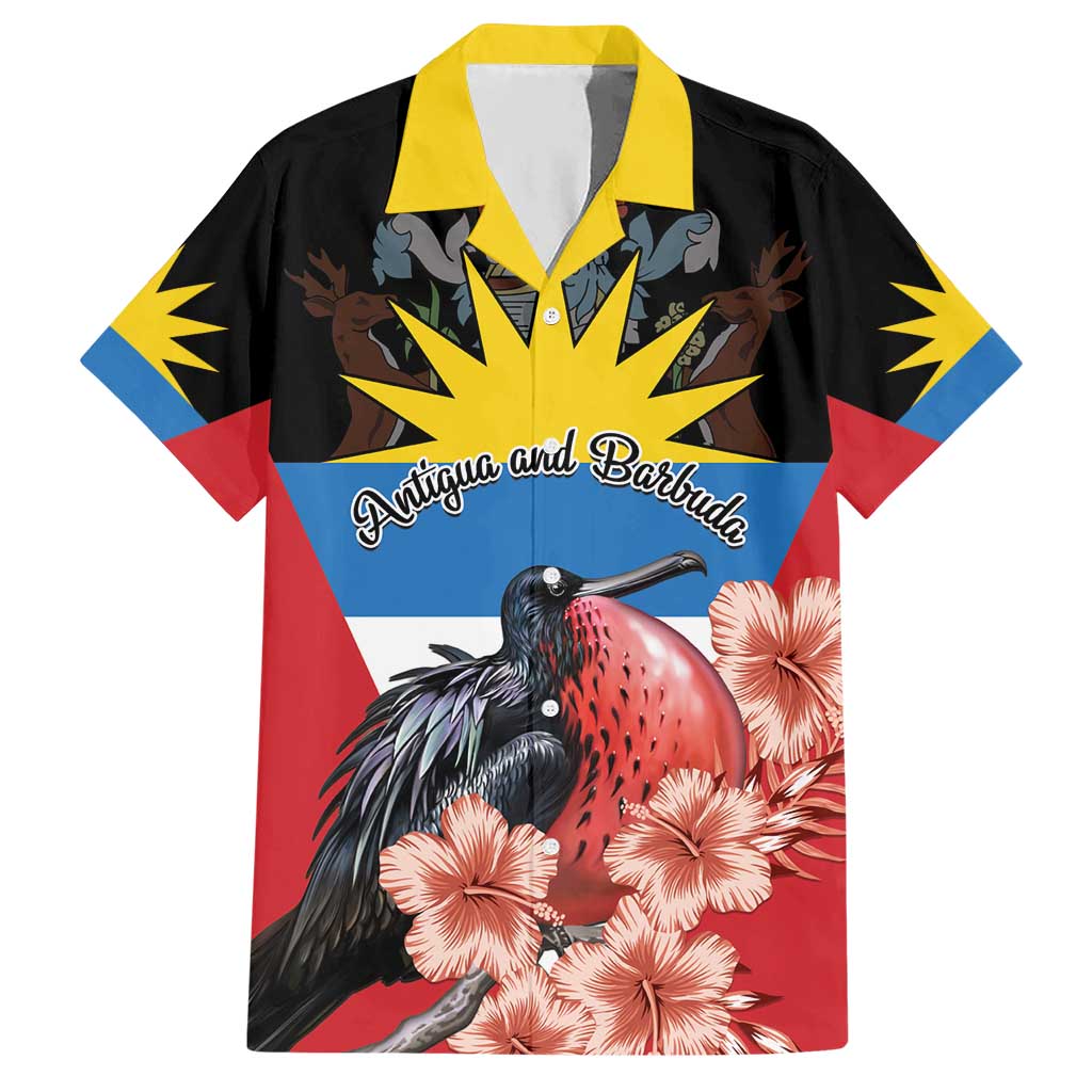 Personalized Antigua and Barbuda Hawaiian Shirt Magnificent Frigatebird Hibiscus - Wonder Print Shop