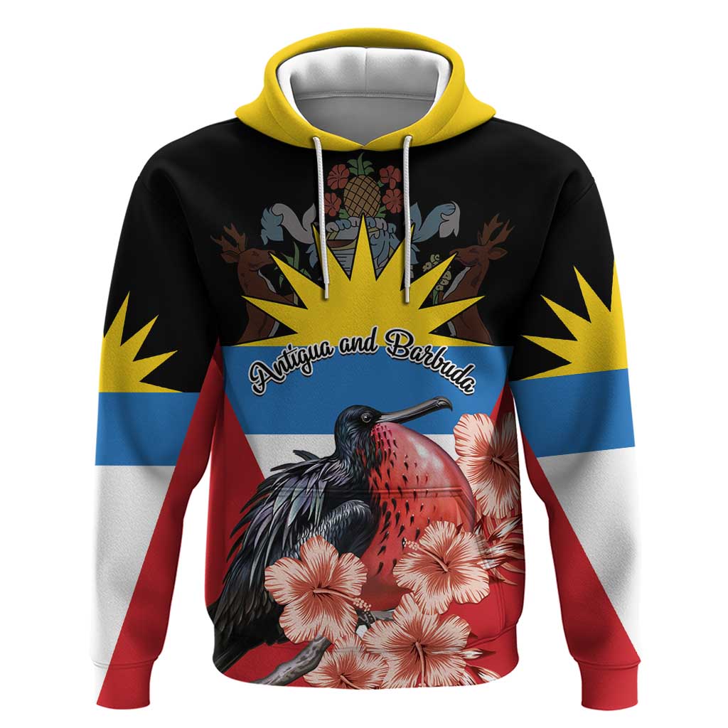 Personalized Antigua and Barbuda Hoodie Magnificent Frigatebird Hibiscus - Wonder Print Shop