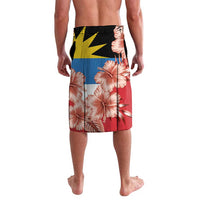 Multicolor lavalava wrap skirt with red hibiscus floral print and black trim