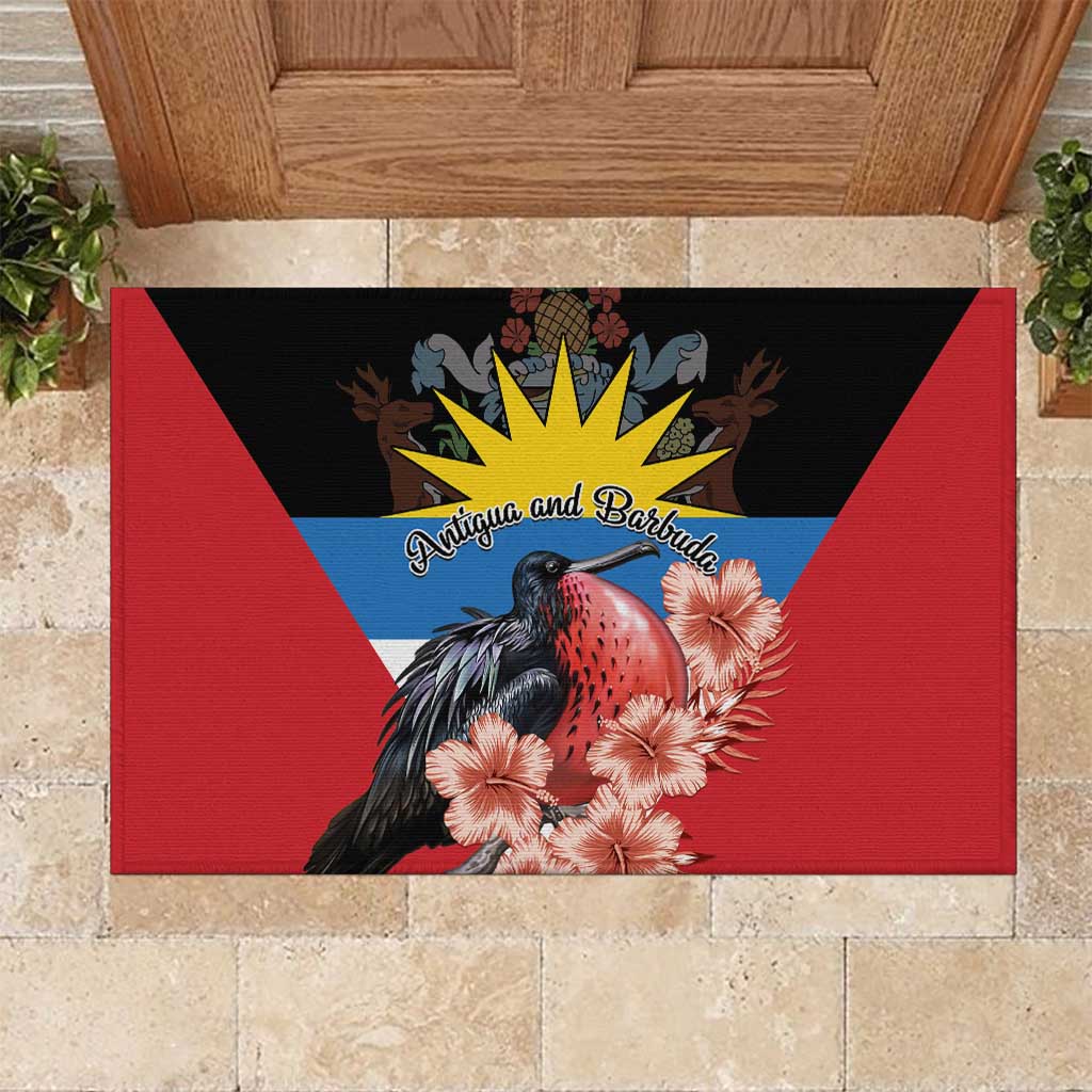 Antigua and Barbuda Rubber Doormat Magnificent Frigatebird Hibiscus - Wonder Print Shop