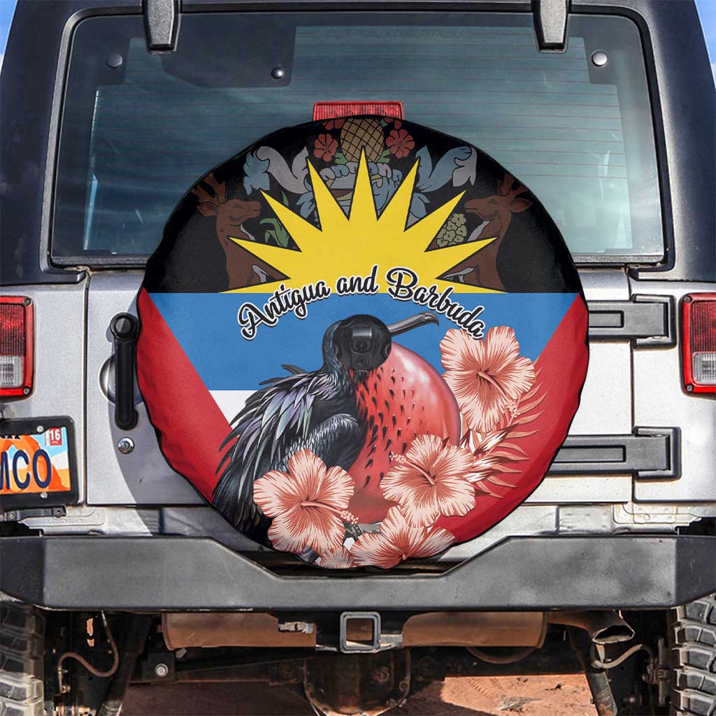 Antigua and Barbuda Spare Tire Cover Magnificent Frigatebird Hibiscus - Wonder Print Shop