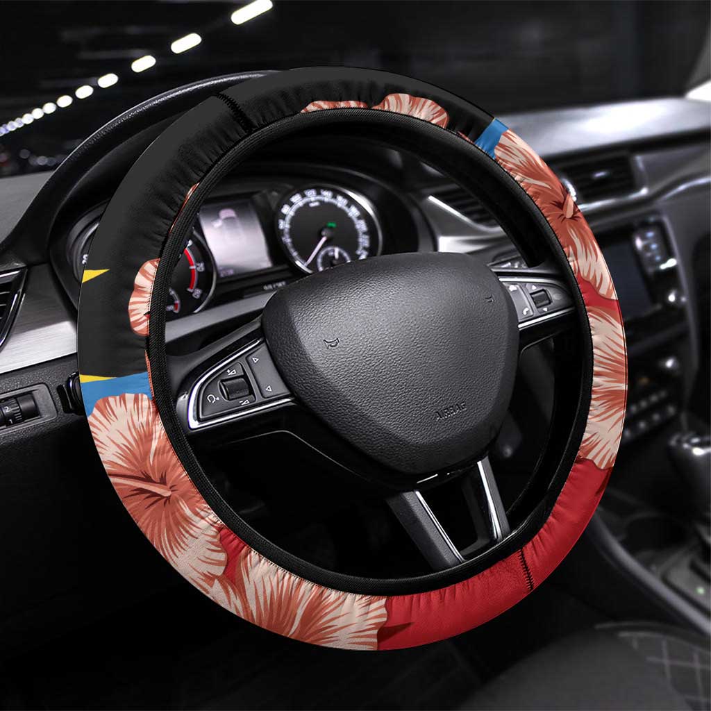 Antigua and Barbuda Steering Wheel Cover Magnificent Frigatebird Hibiscus - Wonder Print Shop