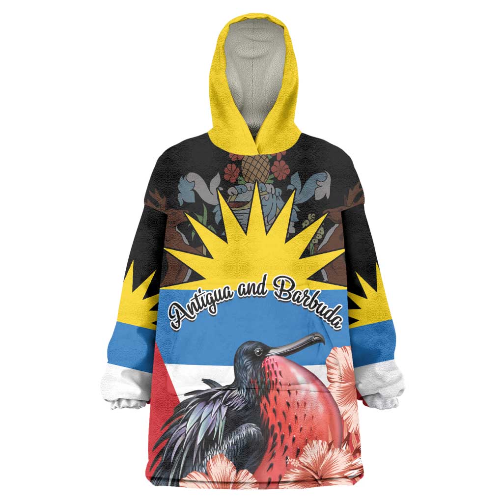 Personalized Antigua and Barbuda Wearable Blanket Hoodie Magnificent Frigatebird Hibiscus - Wonder Print Shop