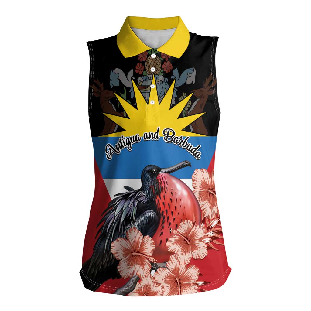 Personalized Antigua and Barbuda Women Sleeveless Polo Shirt Magnificent Frigatebird Hibiscus - Wonder Print Shop