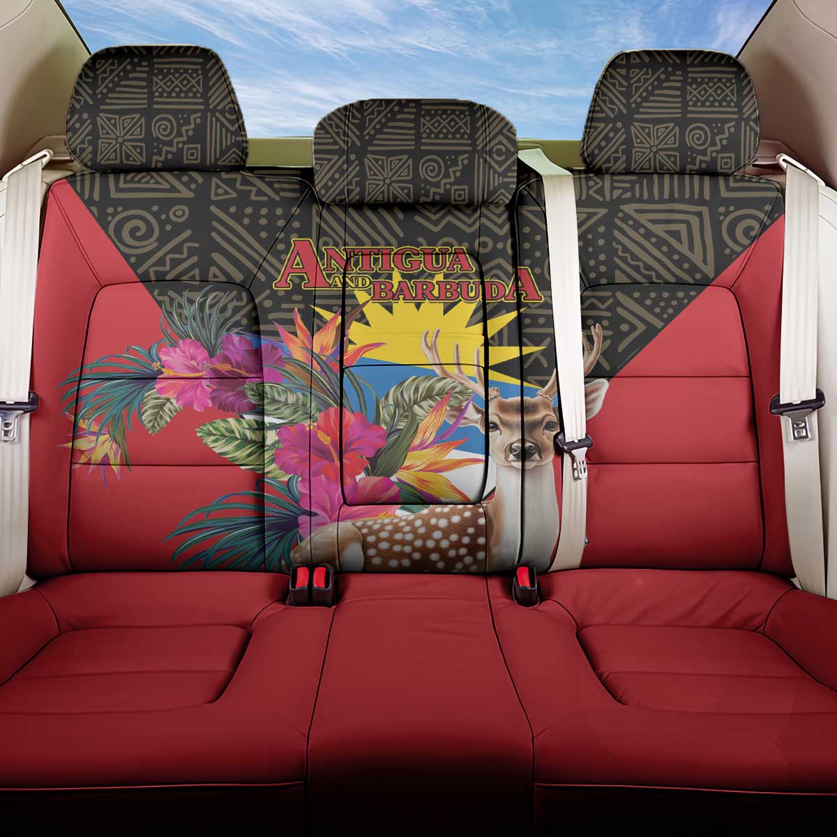 Antigua and Barbuda Back Car Seat Cover Fallow Deer Tropical Bouquet