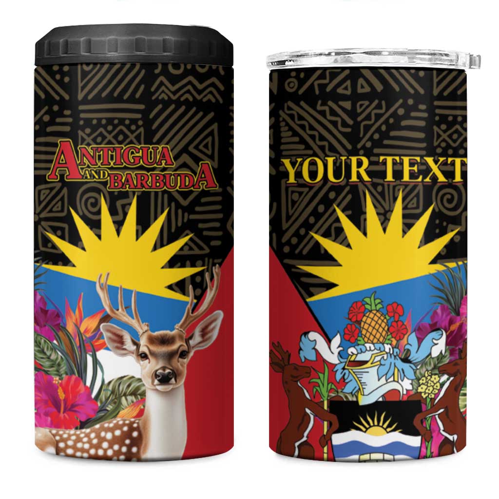 Personalized Antigua and Barbuda 4 in 1 Can Cooler Tumbler Fallow Deer Tropical Bouquet - Wonder Print Shop