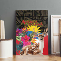 Framed canvas wall art featuring deer and colorful tropical flowers with Antigua and Barbuda text