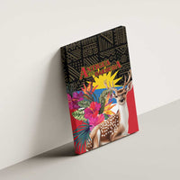 Unframed canvas wall art with deer, tropical leaves, and Antigua and Barbuda text