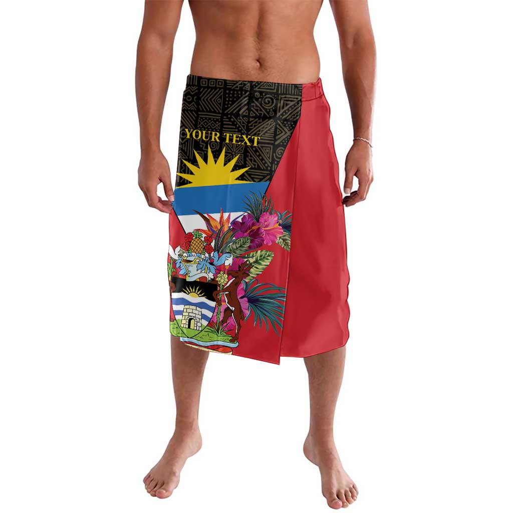 Personalized tropical print board shorts with black waistband and red floral panel