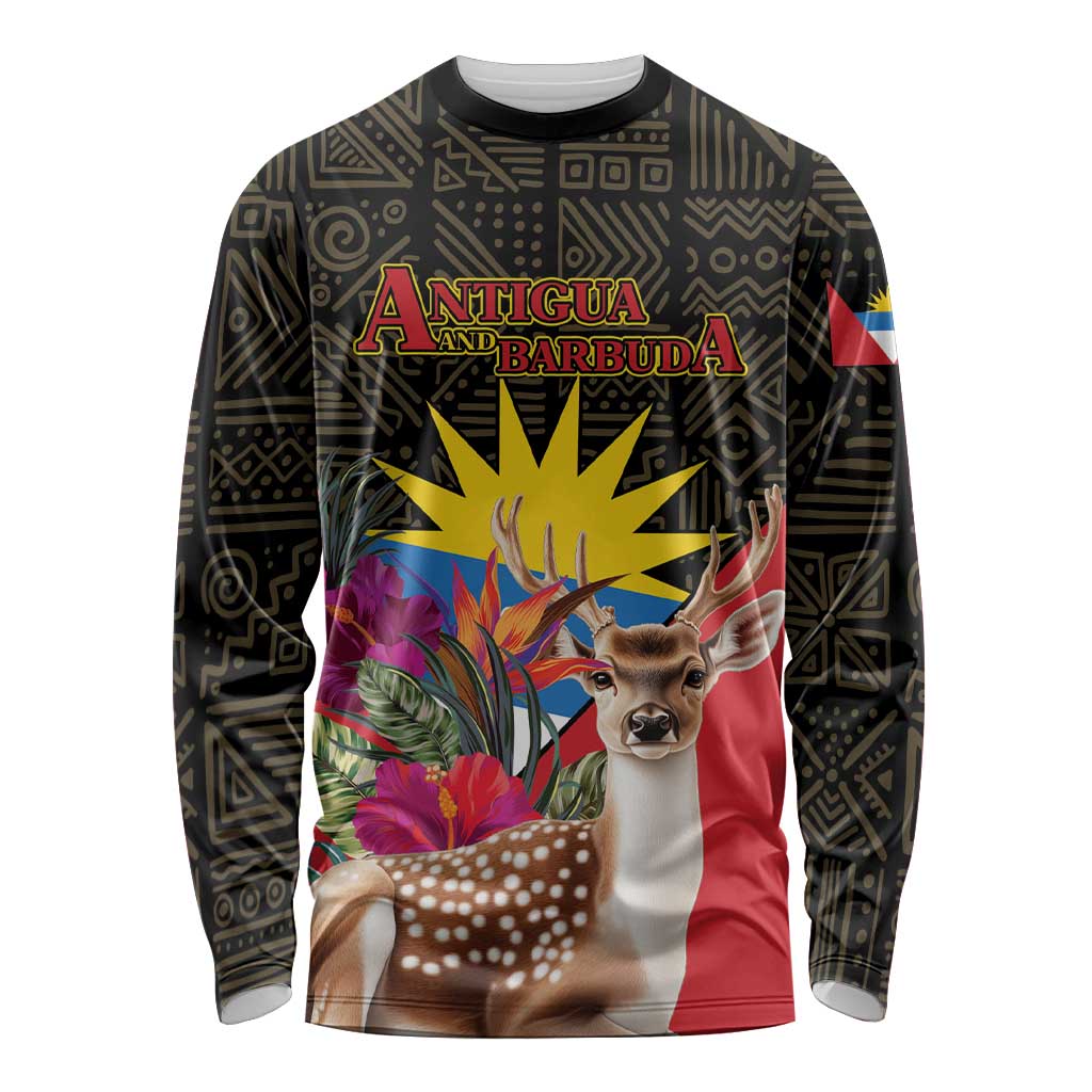 Personalized Antigua and Barbuda Long Sleeve Shirt Fallow Deer Tropical Bouquet - Wonder Print Shop