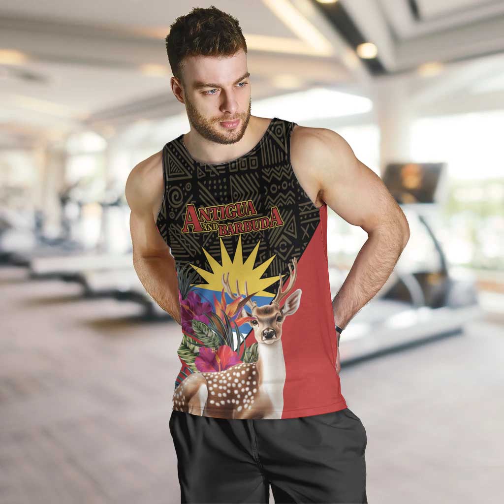 Personalized Antigua and Barbuda Men Tank Top Fallow Deer Tropical Bouquet - Wonder Print Shop