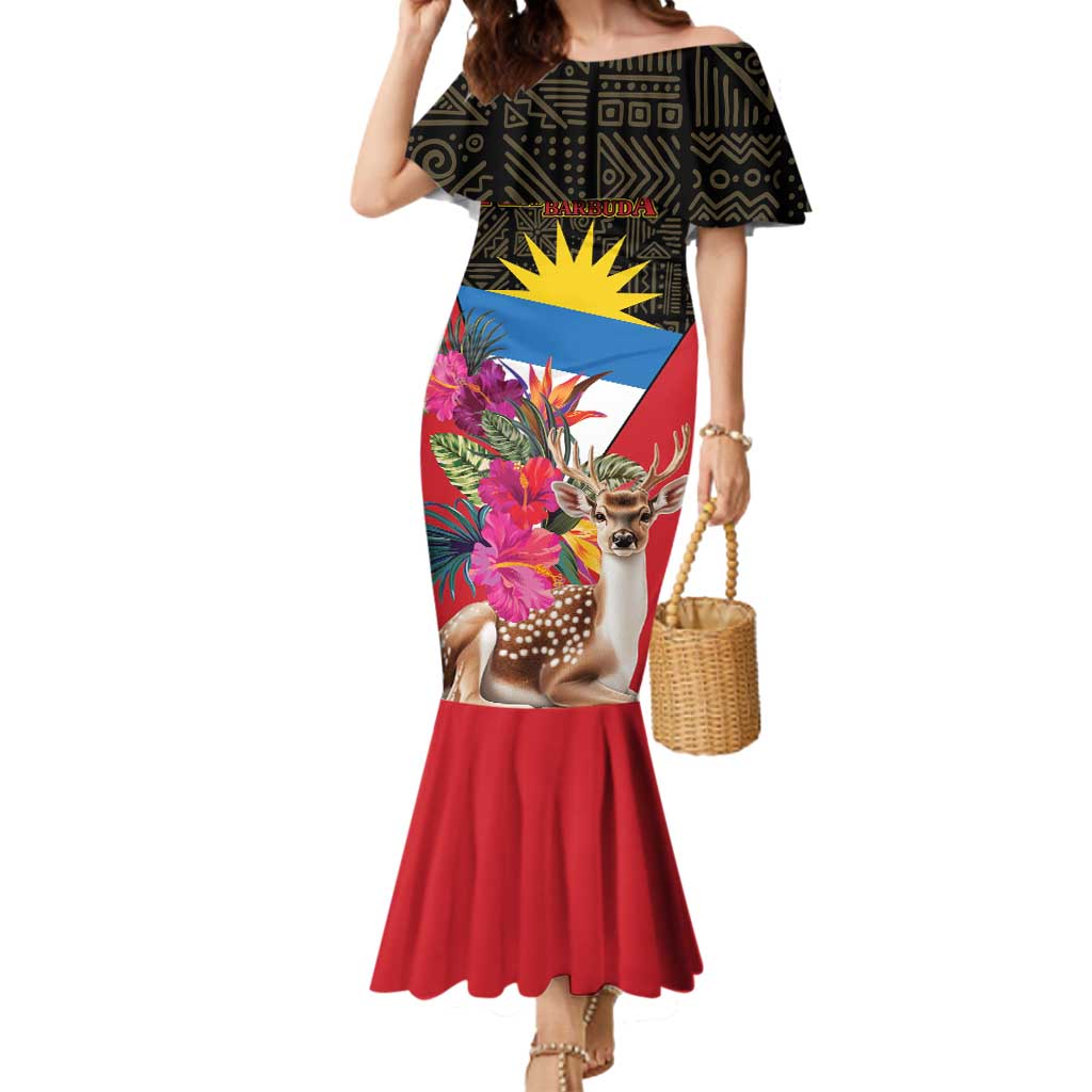 Personalized Antigua and Barbuda Mermaid Dress Fallow Deer Tropical Bouquet - Wonder Print Shop