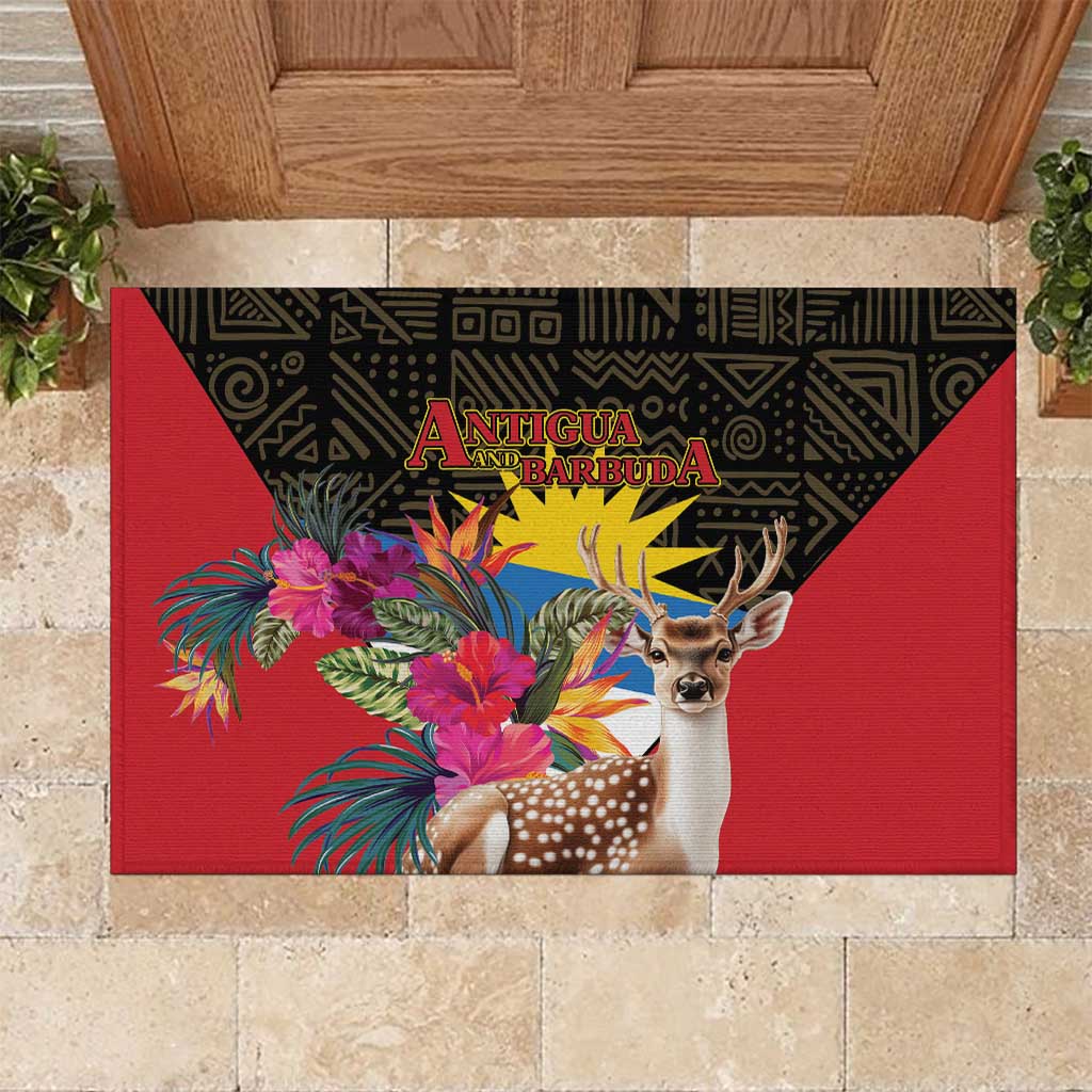 Antigua and Barbuda Rubber Doormat Fallow Deer Tropical Bouquet - Wonder Print Shop