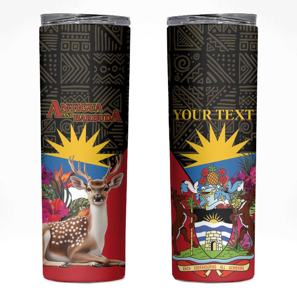 Personalized Antigua and Barbuda Skinny Tumbler Fallow Deer Tropical Bouquet - Wonder Print Shop