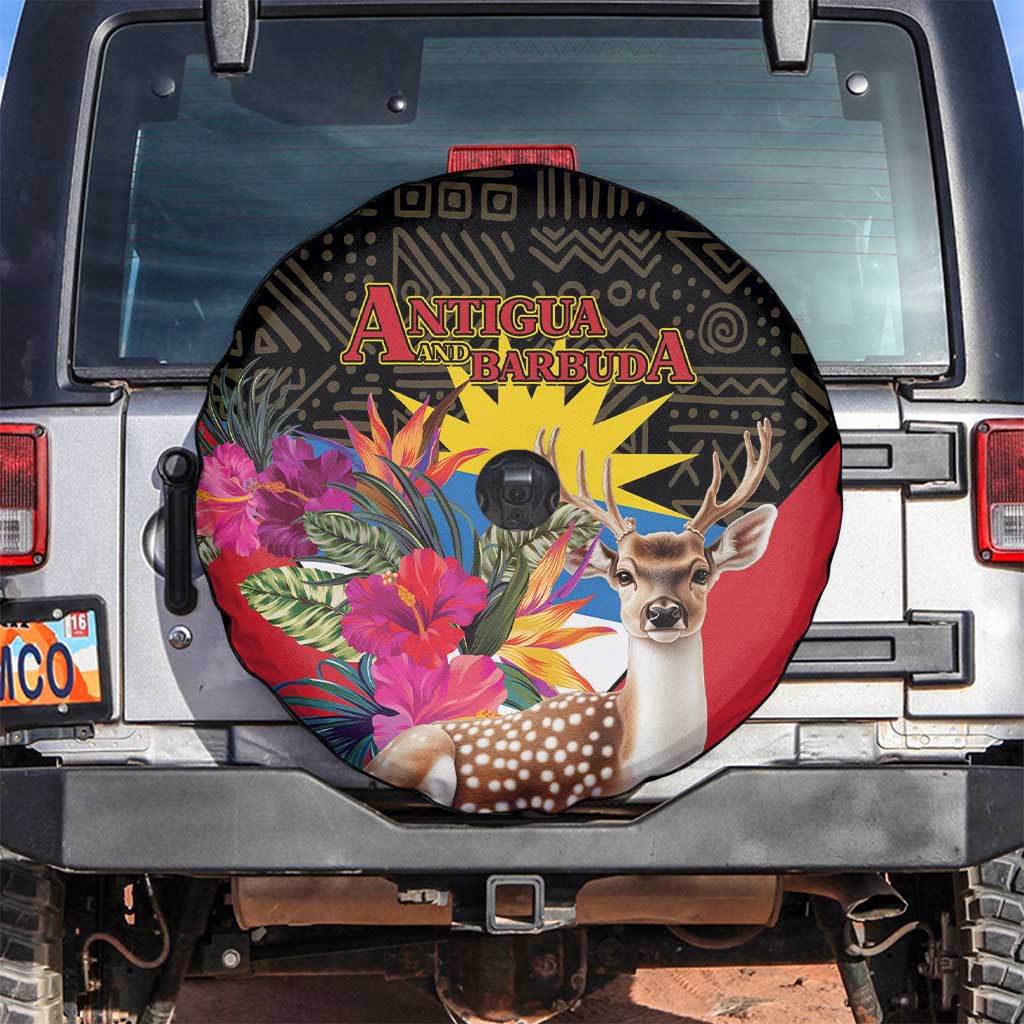 Antigua and Barbuda Spare Tire Cover Fallow Deer Tropical Bouquet - Wonder Print Shop