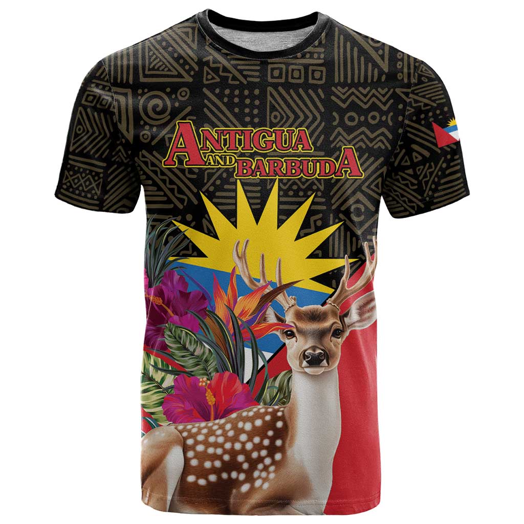 Personalized Antigua and Barbuda T Shirt Fallow Deer Tropical Bouquet - Wonder Print Shop