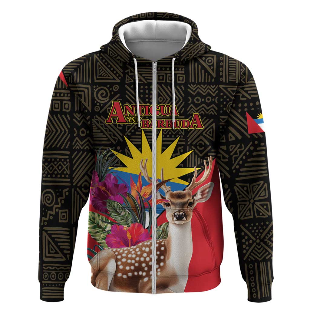 Personalized Antigua and Barbuda Zip Hoodie Fallow Deer Tropical Bouquet - Wonder Print Shop