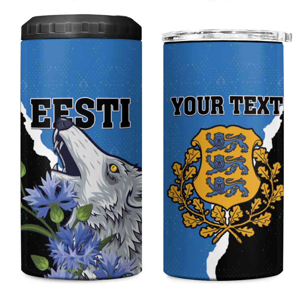 Personalised Estonia 4 in 1 Can Cooler Tumbler Grey Wolf Cyanus Flowers - Wonder Print Shop