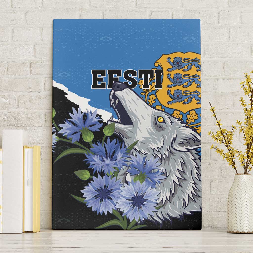 Estonia Canvas Wall Art Grey Wolf Cyanus Flowers - Wonder Print Shop