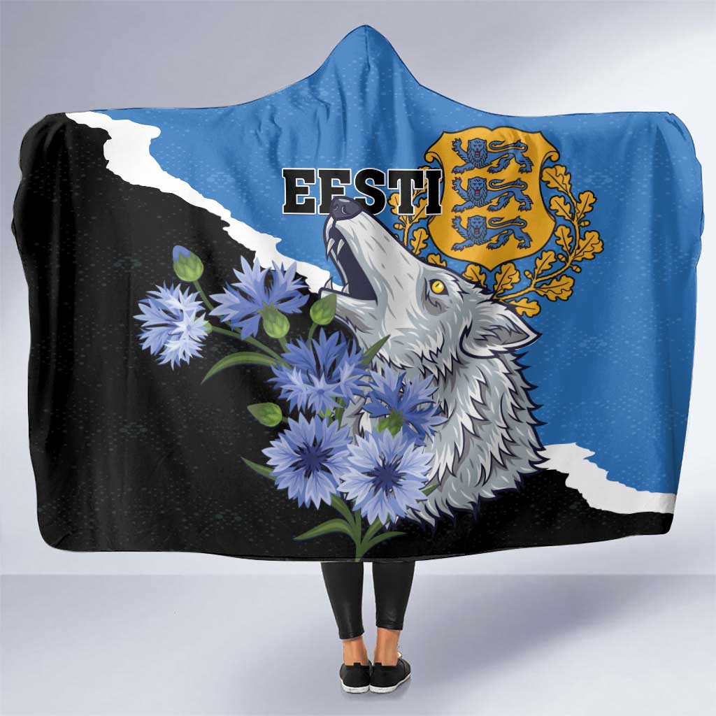 Estonia Hooded Blanket Grey Wolf Cyanus Flowers