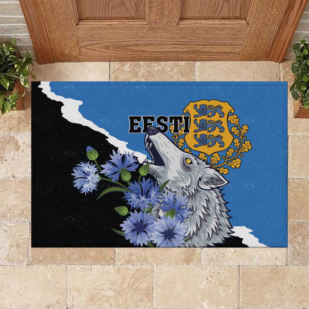 Estonia Rubber Doormat Grey Wolf Cyanus Flowers - Wonder Print Shop