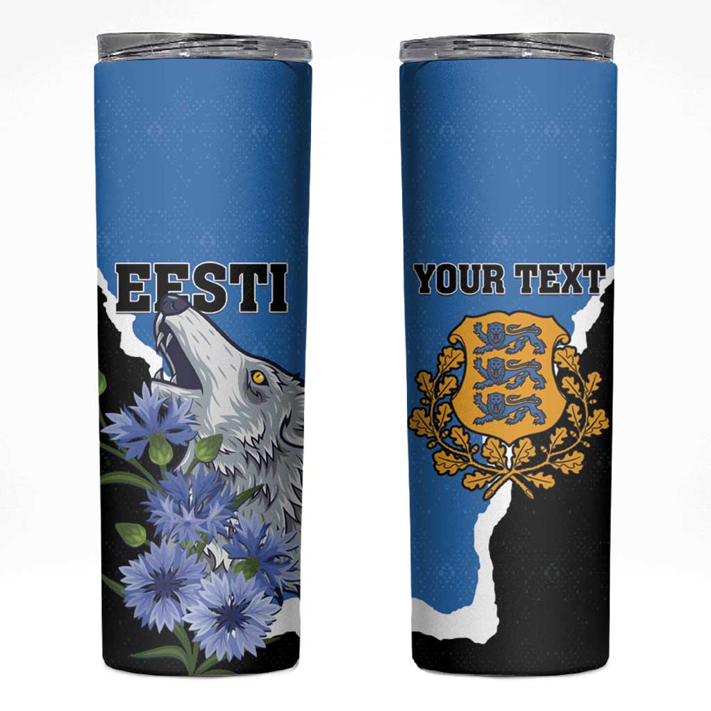 Personalised Estonia Skinny Tumbler Grey Wolf Cyanus Flowers - Wonder Print Shop