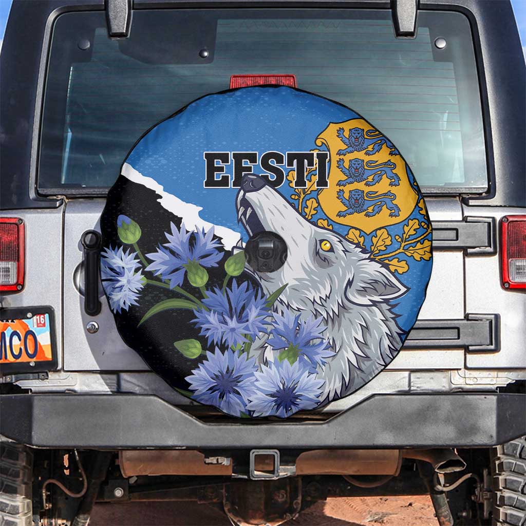 Estonia Spare Tire Cover Grey Wolf Cyanus Flowers - Wonder Print Shop