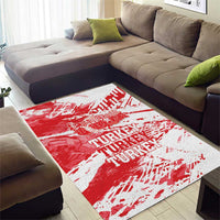 Red and white Turkey map grunge area rug featuring centered 'TURKEY' text