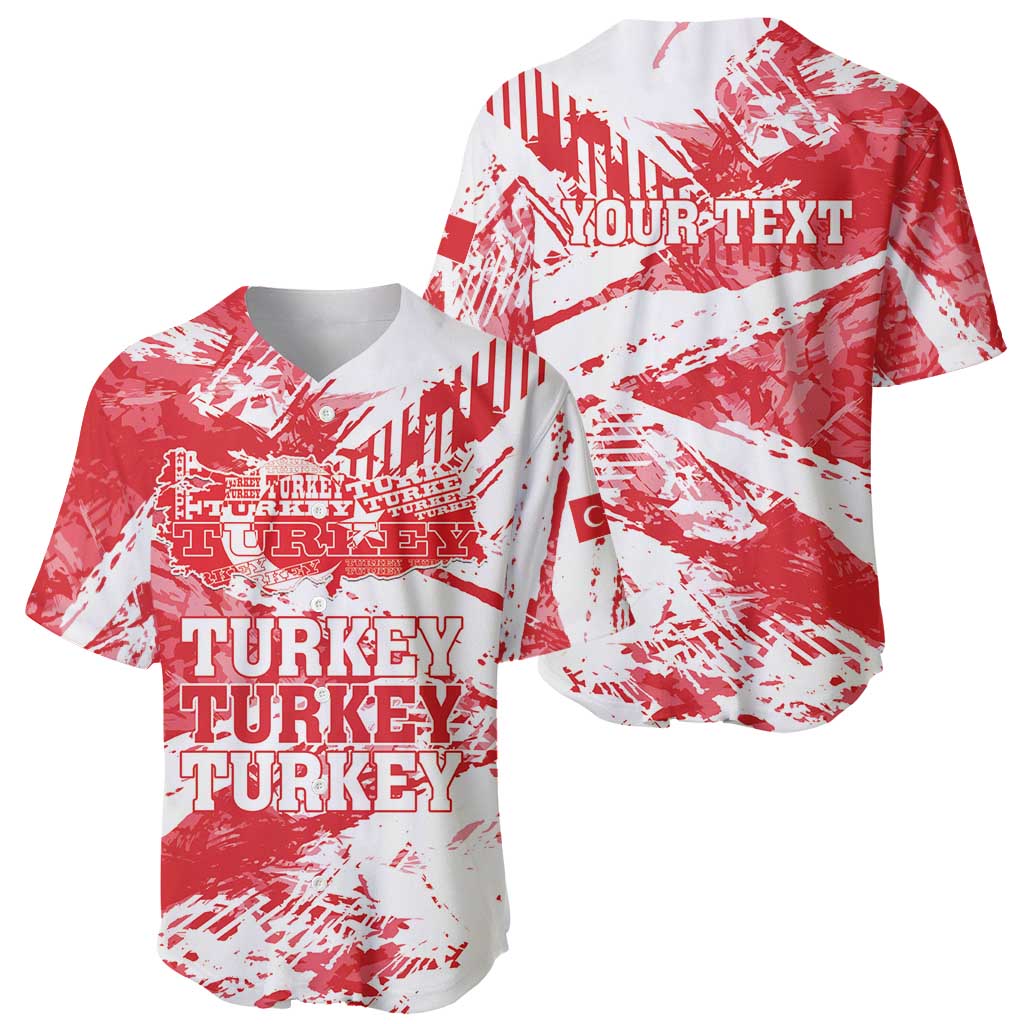 Red and white Turkey baseball jersey front and back shown, with TURKEY and YOURTEXT